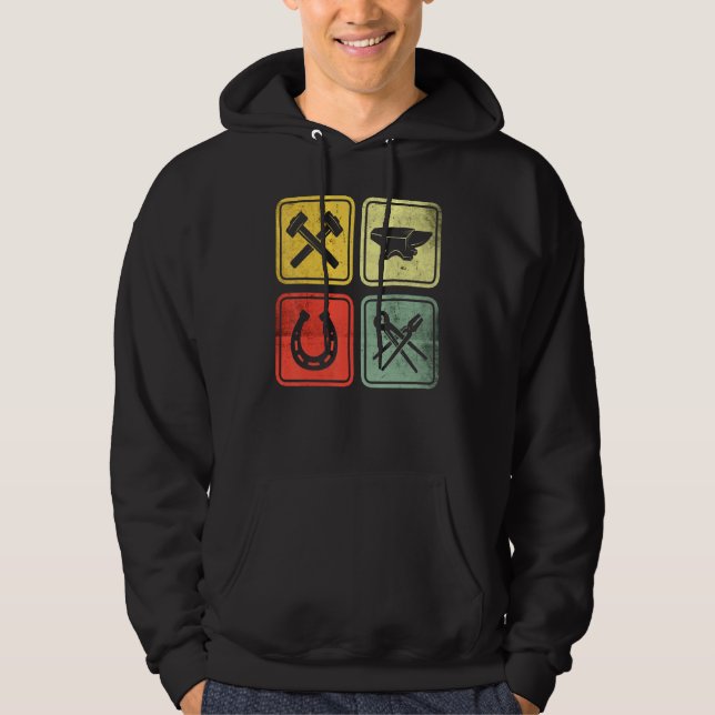 Forged Hammer Forged Pliers Horseshoe Blacksmith Hoodie (Framsida)
