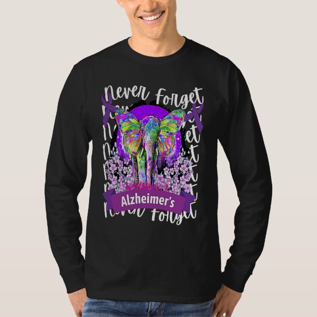 Forget me not Alzheimer's Awareness Elephant Purpl T Shirt (Framsida)