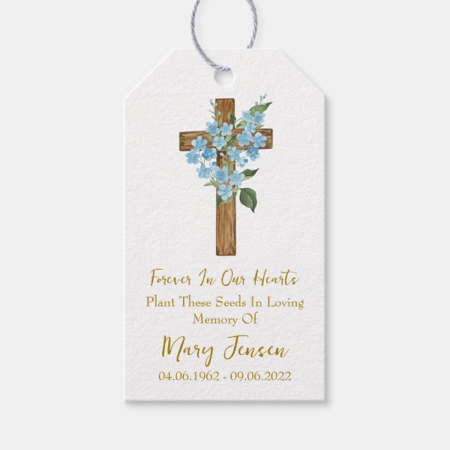 Forget me not Cross Memorial Funeral Seed Packet  Presentetikett (Framsidan)