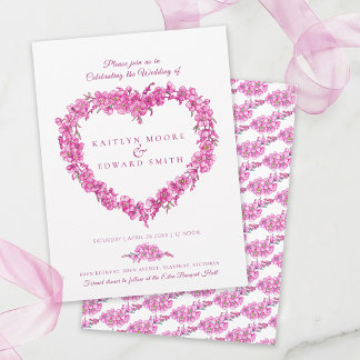 Forget-me-not heart art wedding pink white inbjudningar