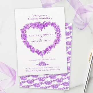 Forget-me-not heart art wedding purple white inbjudningar
