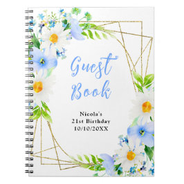 Forget Me Nots and Daisies Birthday Guest Book Anteckningsbok