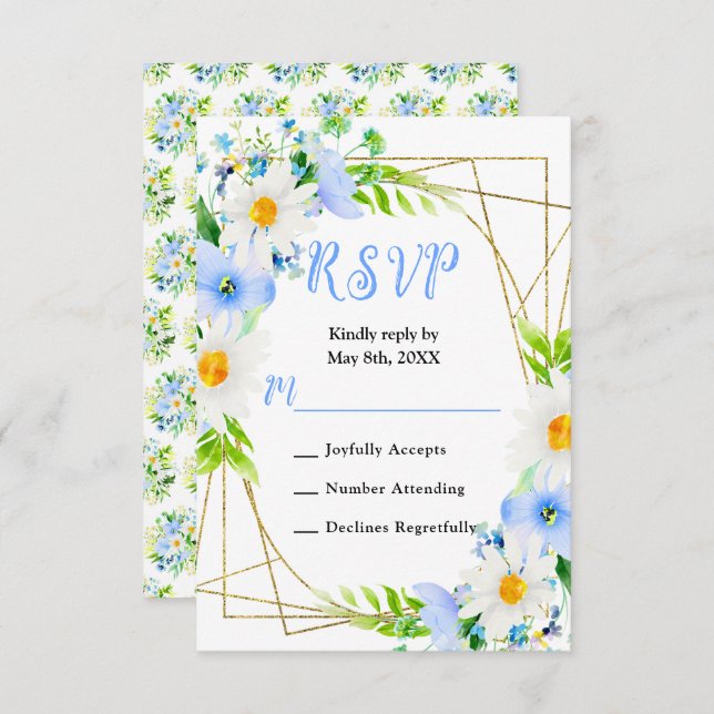 Forget Me Nots and Daisies Wedding OSA Kort (Fram/baksida)