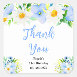 Forget-Me-Nots Daisies Birthday Thank You Fyrkantigt Klistermärke