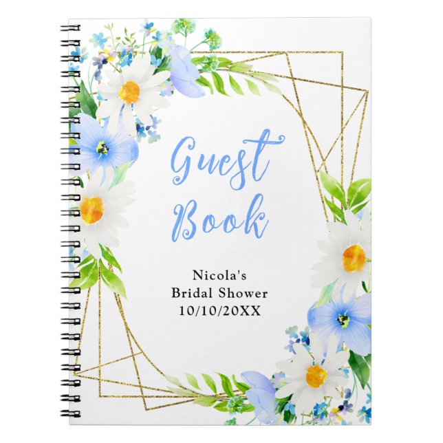 Forget-Me-Nots Daisies Bridal Shower Guest Book Anteckningsbok (Framsidan)