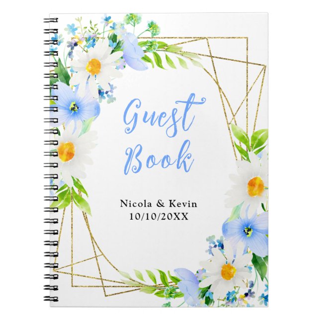 Forget-Me-Nots Daisies Floral Wedding Guest Book Anteckningsbok (Framsidan)
