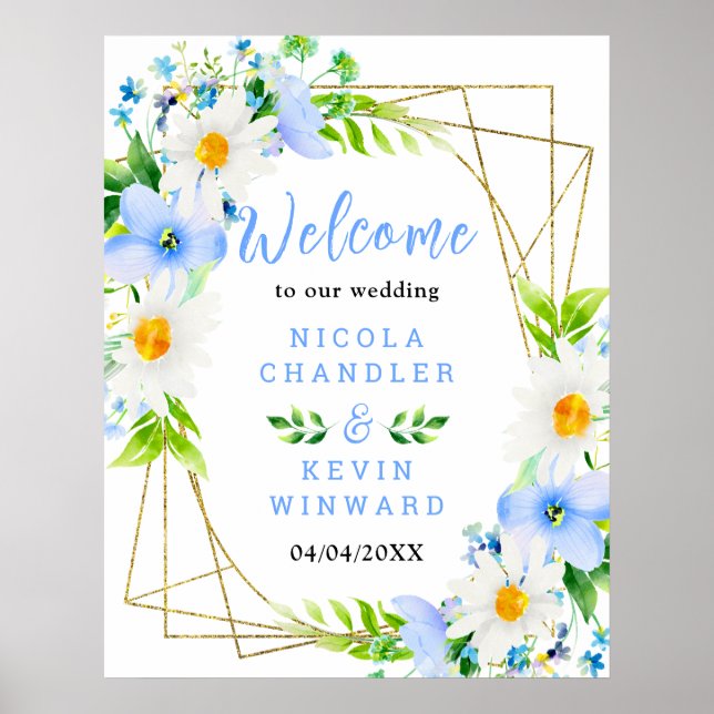 Forget-Me-Nots Daisies Floral Wedding Welcome Sign Poster (Framsidan)