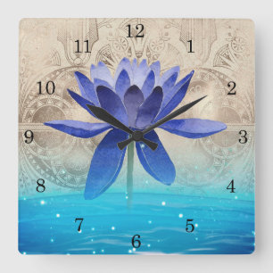 Förgiftad Egypten Styled Magic Blue Lotus Flower P Fyrkantig Klocka