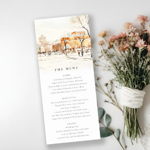 Forgo North Dakota City Scape Bröllop Menu Card Inbjudningar