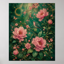 FORGULDNAD SMARAGD TRÄDGÅRD KOLIBRI ROSOR II POSTER