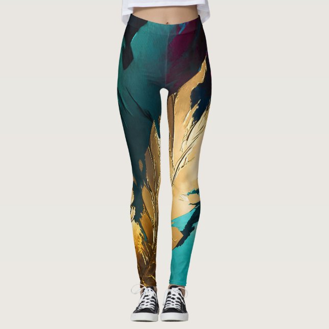 Förgydd fjäder – Lyxig Abstrakt Elegans Leggings (Framsida)