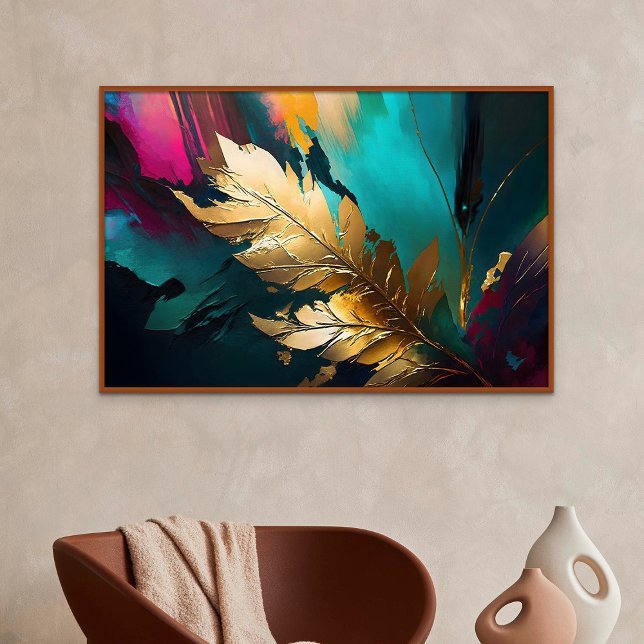Förgydd fjäder – Lyxig abstrakt elegans Poster (Gilded Feather – Luxe Abstract Elegance)