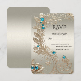 Förgyllande blå stenar RSVP-kort OSA Kort
