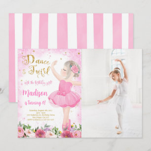 Förgylld ballerinainbjudan med foto  inbjudningar