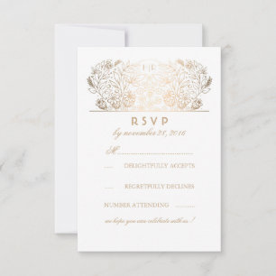 Förgylld Blommig Grå Vit Bröllops RSVP-kort OSA Kort