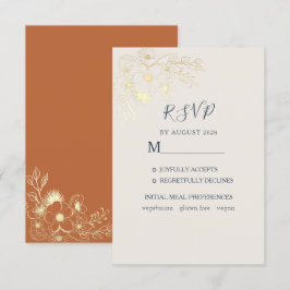Förgylld Blommig Guld Bröllops RSVP-kort OSA Kort