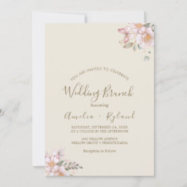 Förgylld Blommig | Kräm & Guld Bröllopsbrunch Inbjudningar