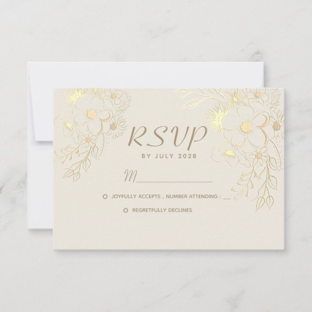Förgylld Blommig Kräm och Guld Bröllop RSVP-kort OSA Kort (Framsida)