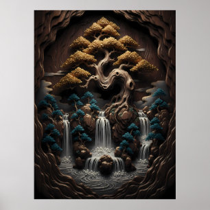 Förgylld Bonsai: En Lugn Skogsretreat Poster