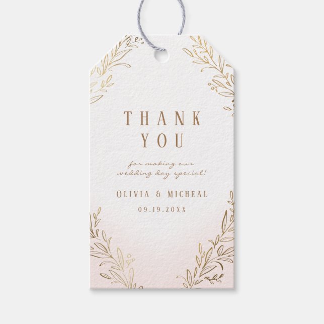 förgylld botanisk elegant bröllop för rodnad och presentetikett (Framsidan)