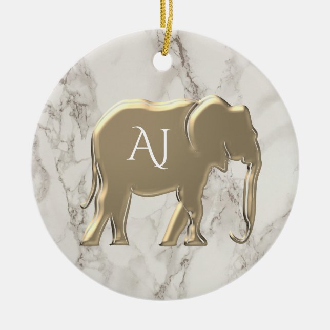 Förgylld Elefant Marmor Monogram Julgransprydnad Keramik (Framsidan)