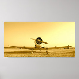 Förgylld enkelmotorigt flygplan Vintage flygplan Poster