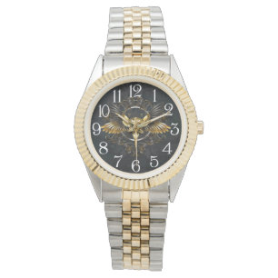 Förgylld fågelskelett på svart bakgrund armbandsur