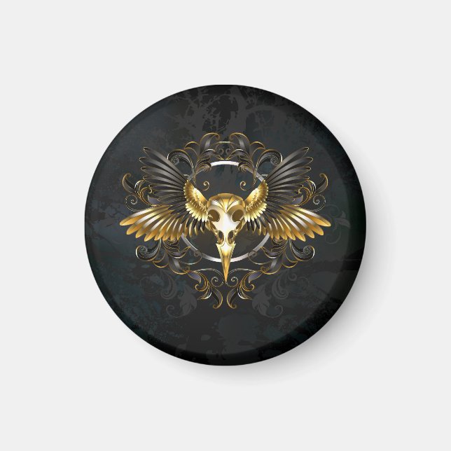 Förgylld fågelskelett på svart bakgrund magnet (Framsidan)