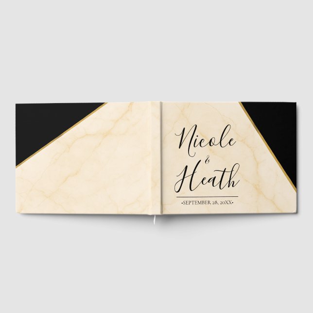 Förgylld geometri Lyx Elfenben & Guld Marmor Bröll Gästböcker (Full)