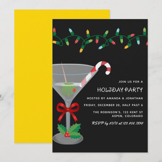 Förgylld Glam jul firande cocktailparty Inbjudningar (Fram/baksida)