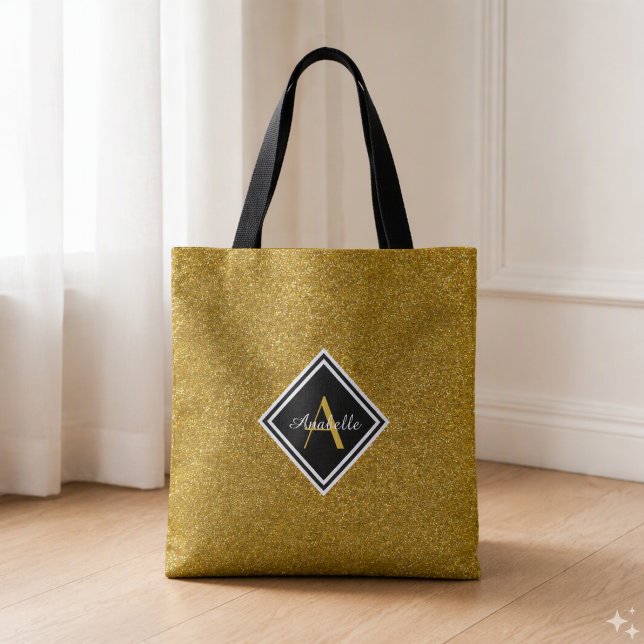 Förgylld glittermonogram tygkasse (Skapare uppladdad)