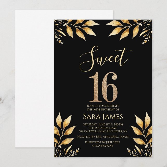 Förgylld Glitz Sweet 16-inbjudan Inbjudningar (Fram/baksida)