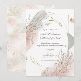 Förgylld guld Sage & Blush Botanisk Bröllopsfest Inbjudningar