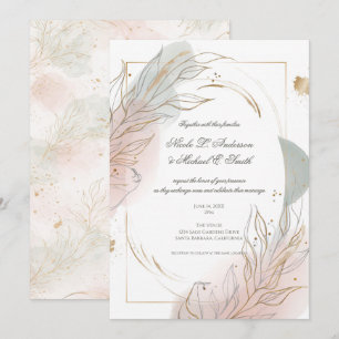 Förgylld guld Sage & Blush Botanisk Bröllopsfest Inbjudningar