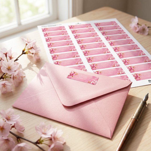 Förgylld Guldblad Rosa Körsbärsblomning Returadress Etikett (Skapare uppladdad)