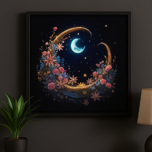 Förgylld halvmånad blomning poster