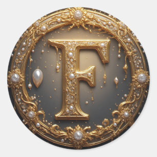 Förgylld initialbokstav F med monogram Runt Klistermärke