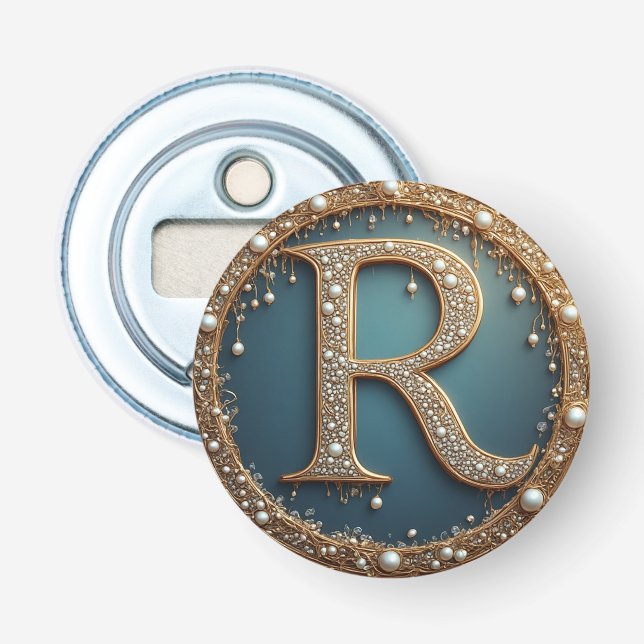 Förgylld initialbokstav R med monogram Flasköppnare (Framsidan)