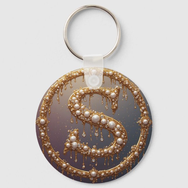 Förgylld initialbokstav S med monogram Nyckelring (Framsida)