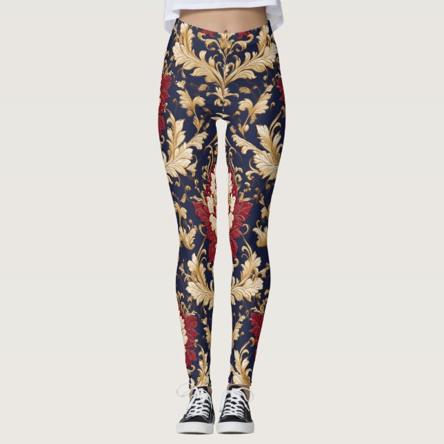 Förgylld jugend blomdamast leggings (Framsida)