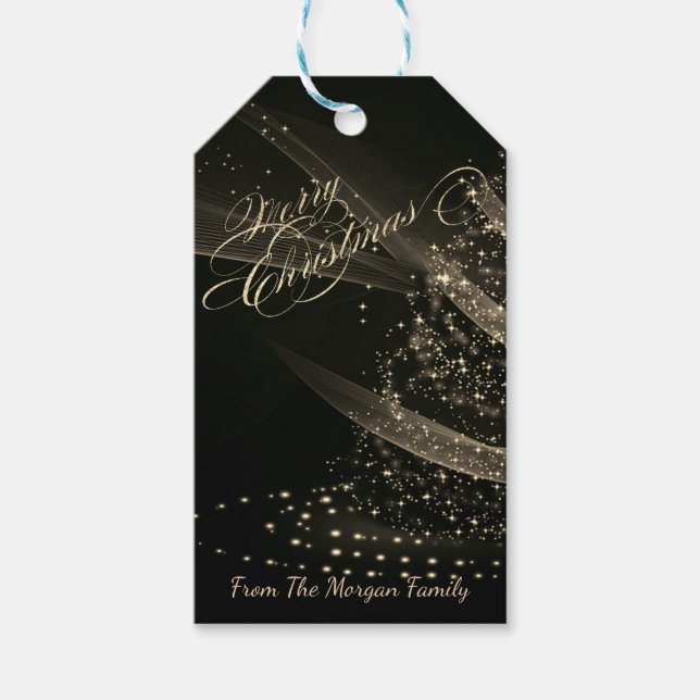 Förgylld julgran, svart - Personlig Presentetikett (Framsidan)
