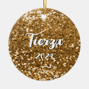 Förgylld Klumpig Glitter Personlig Julgransprydnad Keramik