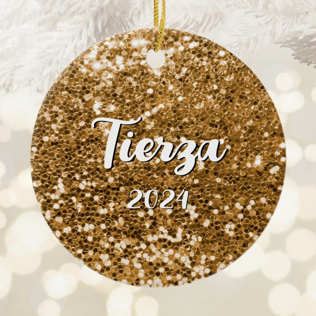 Förgylld Klumpig Glitter Personlig Julgransprydnad Keramik (Gold Chunky Glitter Personalized Ceramic Ornament)