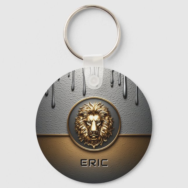 Förgylld Lejonansikte Med Droppande Metall 🦁 Nyckelring (Baksida)
