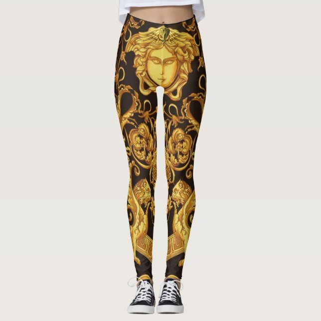 Förgylld Medusa med Barocka Ornament Leggings (Framsida)