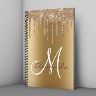 Förgylld metallglitter Monogram Personlig Anteckningsbok