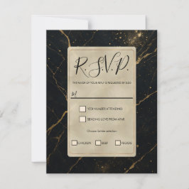 Förgylld Midnatt Marmor Svart & Guld Bröllop RSVP Inbjudningar