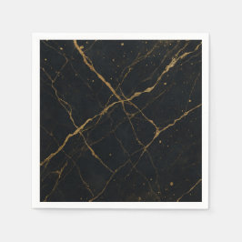 Förgylld Midnight Marble Svart & Guld Bröllop Pappersservett