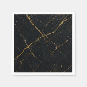 Förgylld Midnight Marble Svart & Guld Bröllop Pappersservett