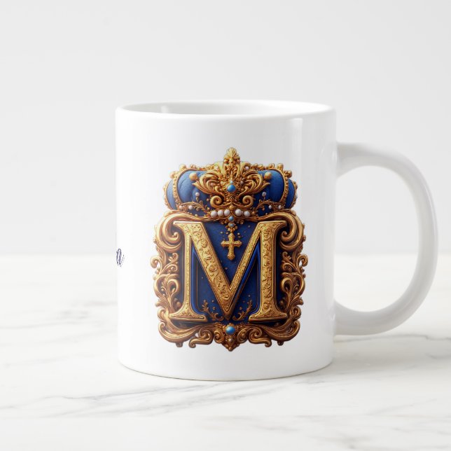 👑 Förgylld Monogram Bokstav M Personlig  Jumbo Mugg (Höger)
